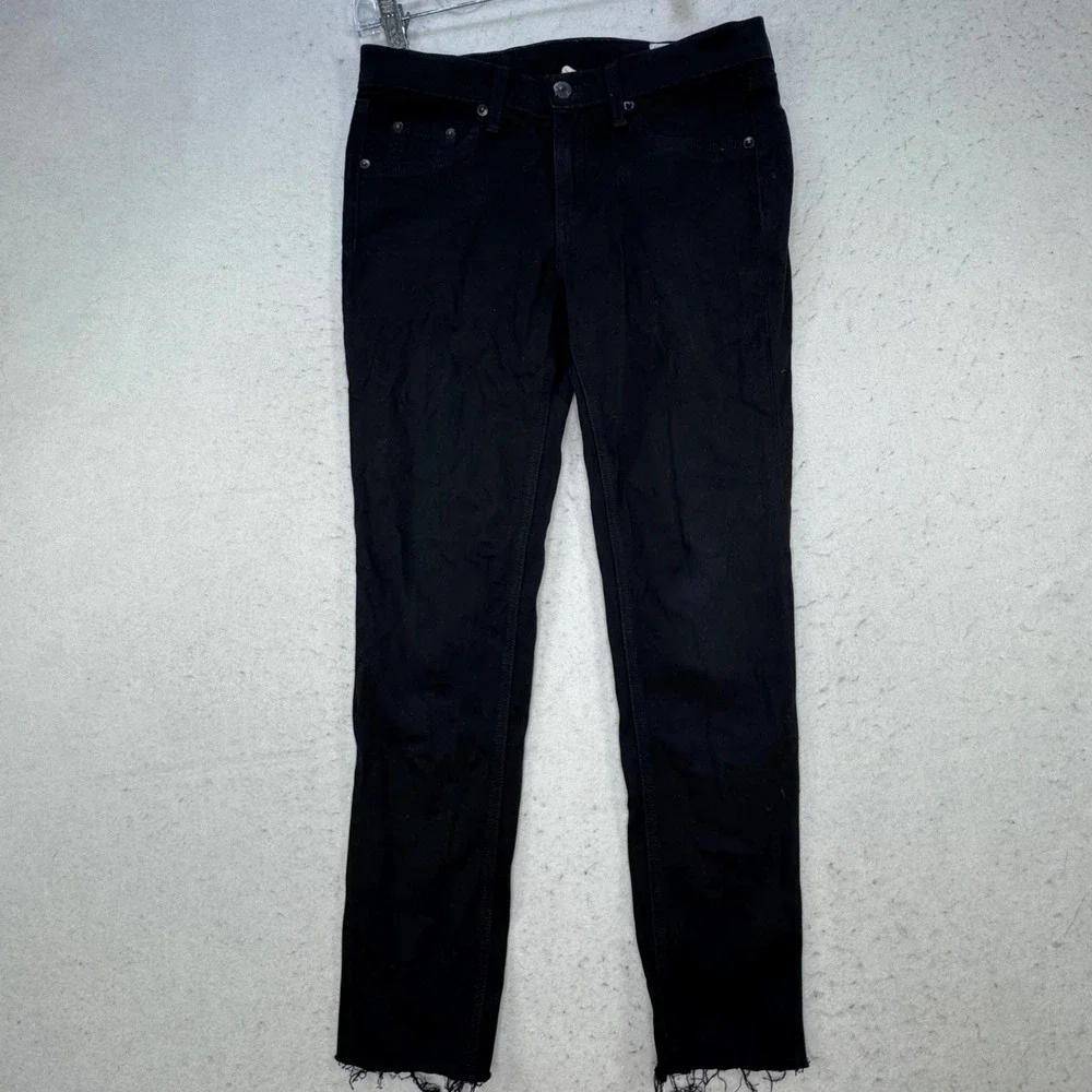 Rag & Bone Skinny Jeans Women 28 Black Plush Raw Hem W1503O163 Minimalist Edgy